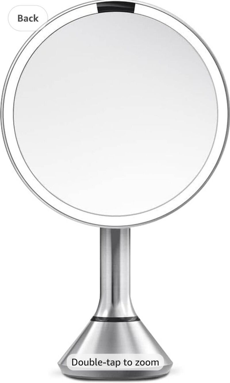 simplehuman 8" Round Sensor Makeup Mirror with Touch-Control Dual Light Settings